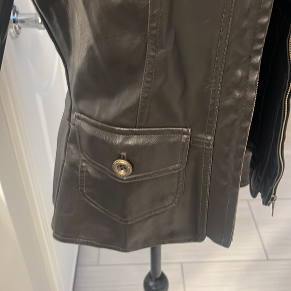 Frida G Leather Look Motorcycle coat with button detail - Picture 3 of 8